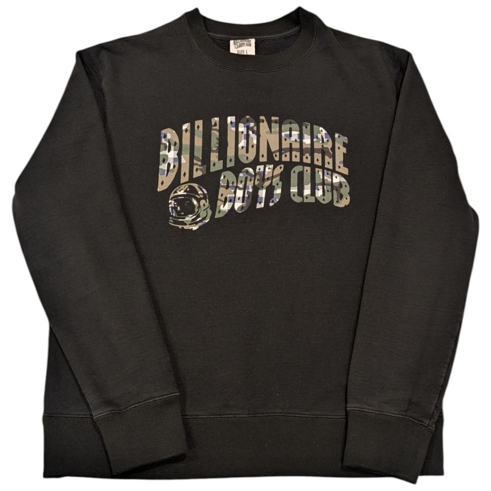 Billionaire Boys Club BBC Black Camo Arch Logo Crewneck Sweatshirt Size Large